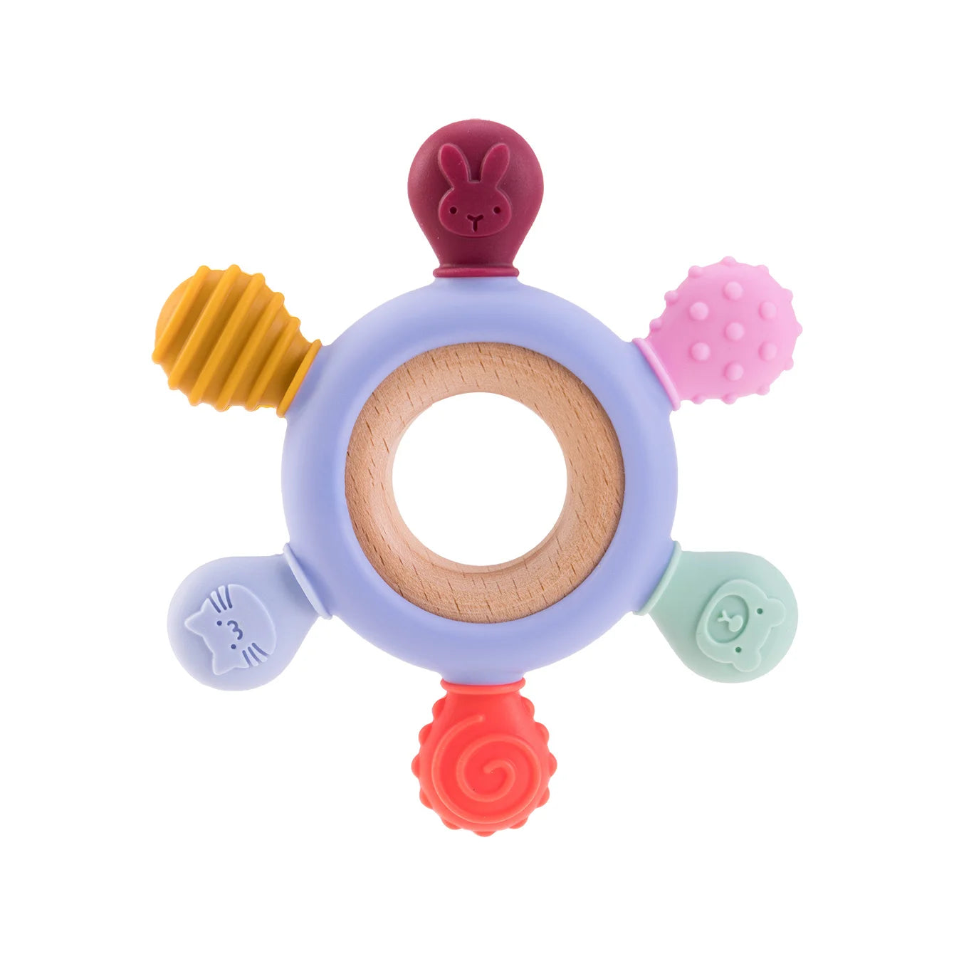 Color Kids 1PCS Silicone Baby Teether Toy BPA Free Wooden Ring Teething Chew Toy Healthy Infant Nursing Gift Newborn