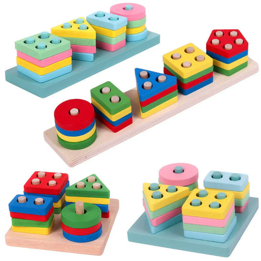 Montessori Toy Wooden Building Blocks - Animals, Letters, Numbers & More)