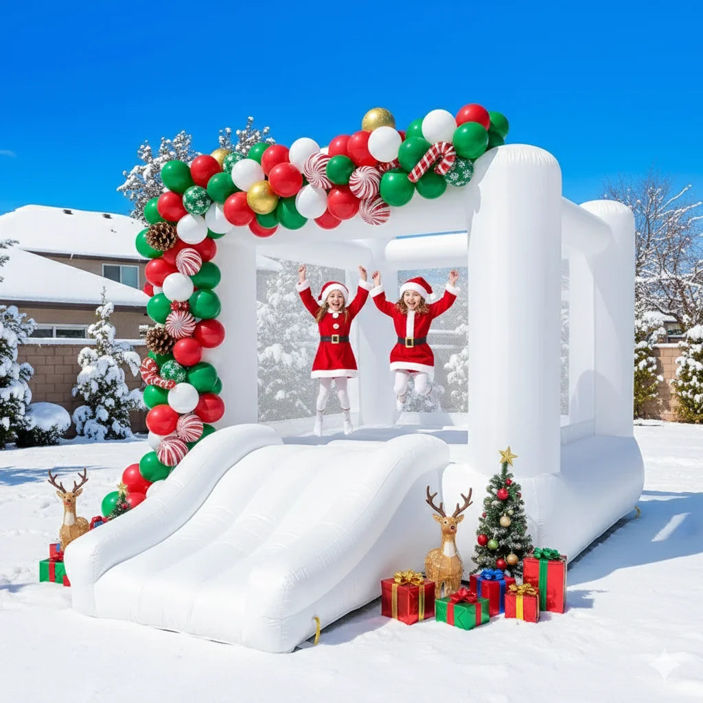 Inflatable White Bounce House With Slide & Blower 9x7x6ft