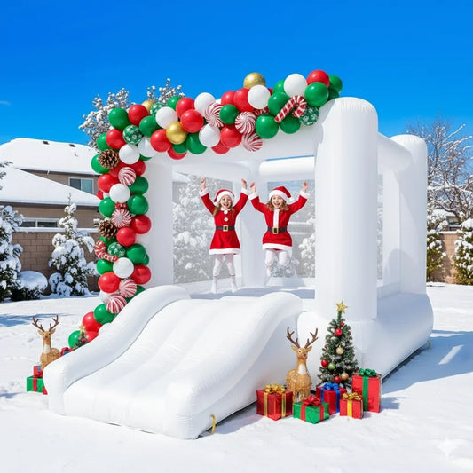 Inflatable White Bounce House With Slide & Blower 9x7x6ft