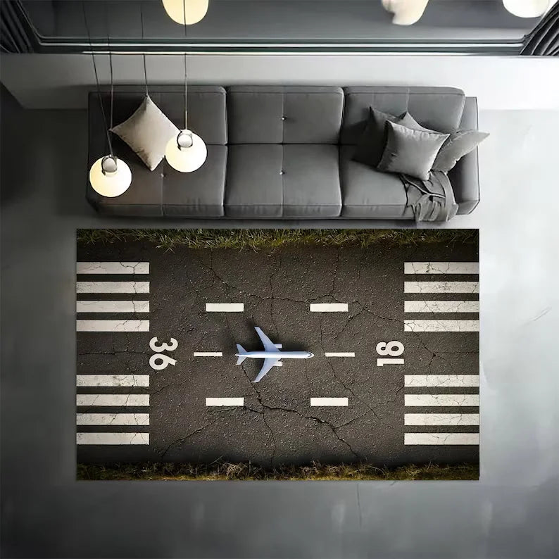 Realistic Airport Play Rug Airplane Terminal and Taxiway Carpet Aviation-Themed Kids Room Mat for Imaginative Play Decoration