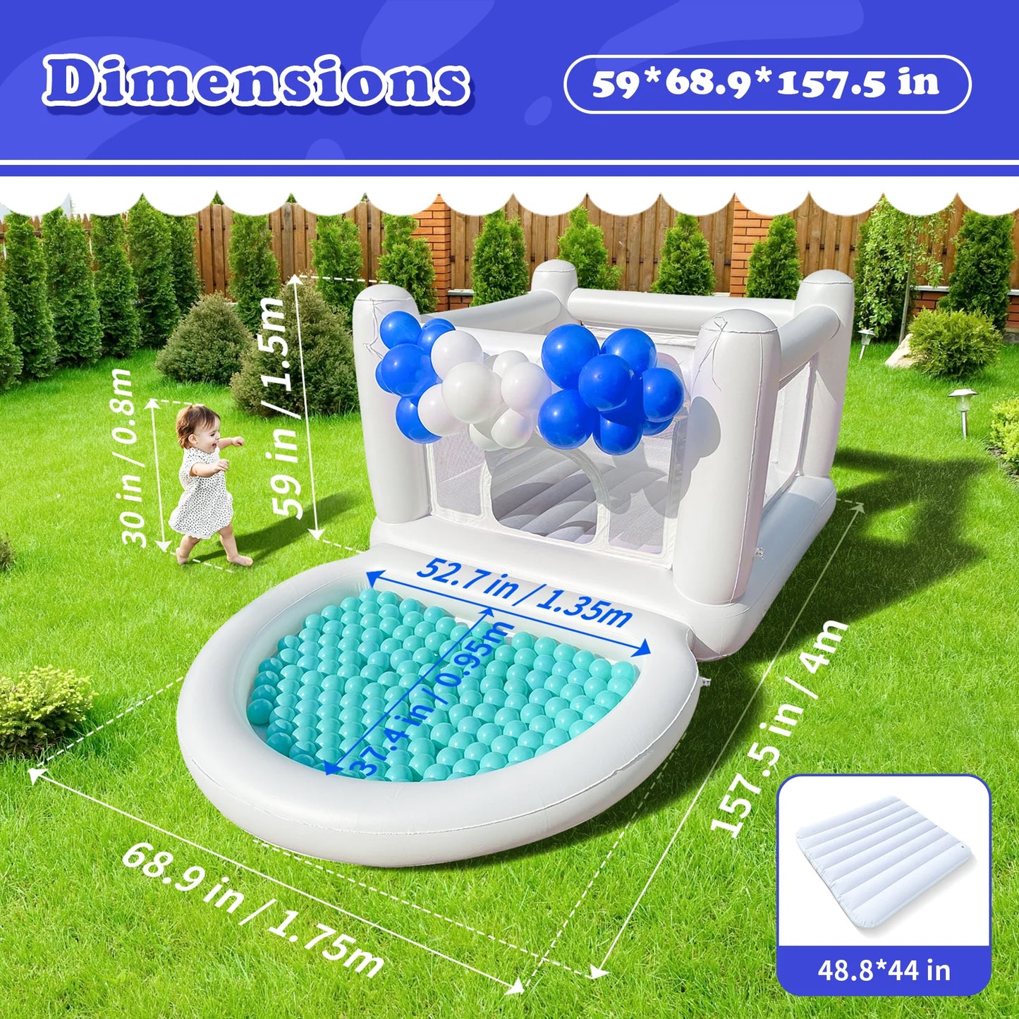 White Bounce House with Pump Kids Ball Pit Bounce House for Kids 3-6 Birthday Indoor or Outdoor Playhouse Customization
