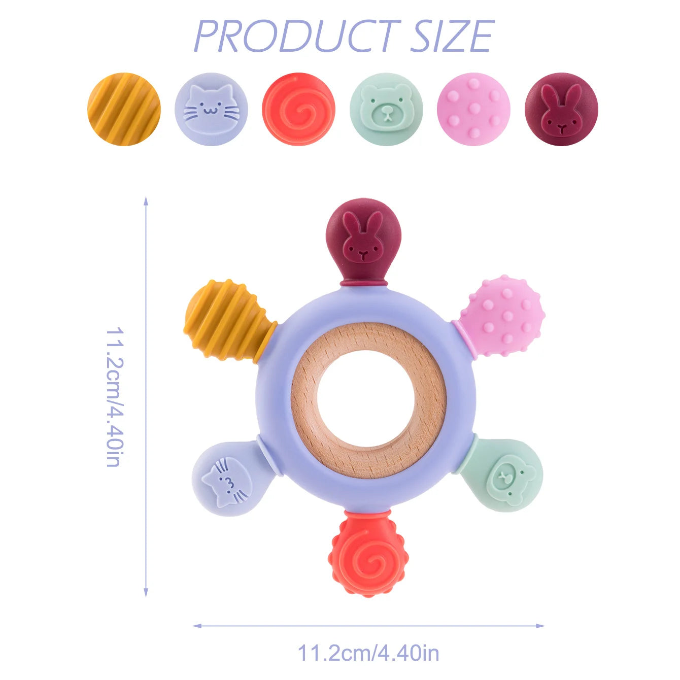 Color Kids 1PCS Silicone Baby Teether Toy BPA Free Wooden Ring Teething Chew Toy Healthy Infant Nursing Gift Newborn