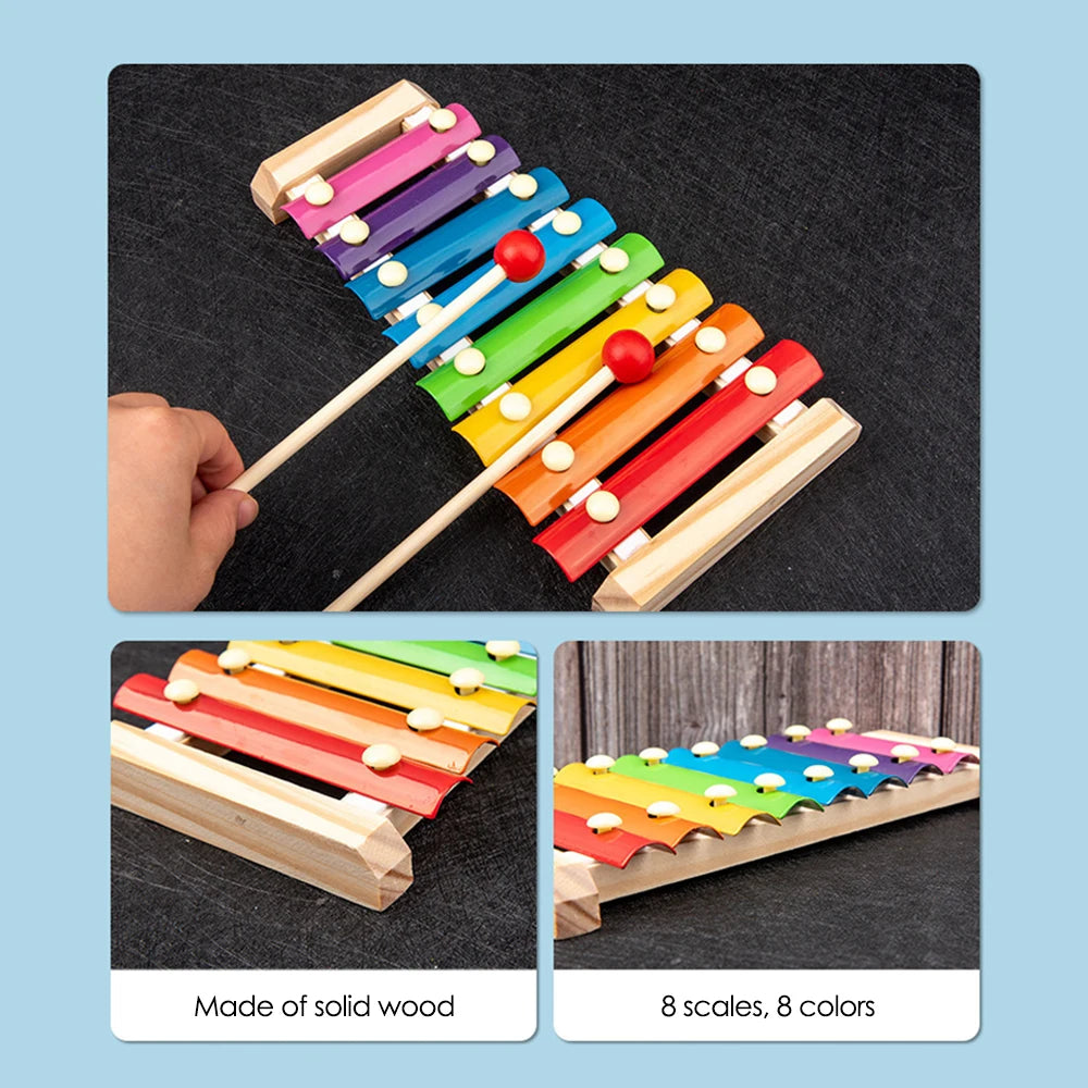 Montessori Baby Toys Wooden Musical Set: Xylophone or Rattle