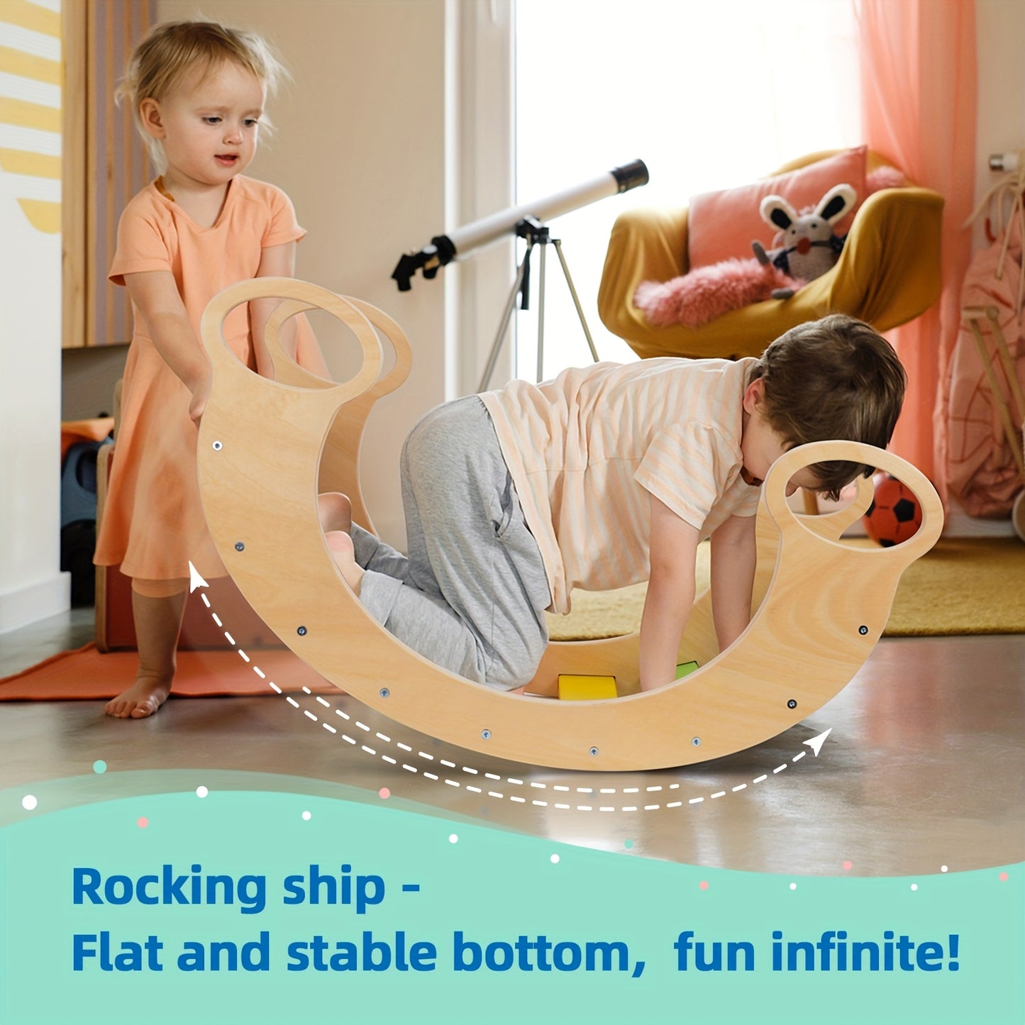 Indoor Wooden Rocking Arch Climbing Gym Set